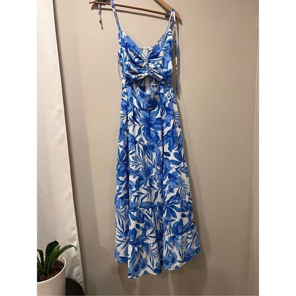 Petal & Pup Womens Blue White Rose Floral Tie Strap Tiered Midi Dress Large NWOT - Picture 5 of 9
